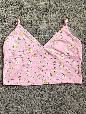 YMI Pink Floral Cropped Cami with Yellow Blossom Print Sz XL